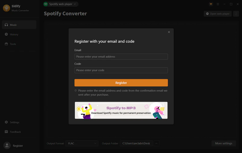 Register Sidify Music Converter for Windows