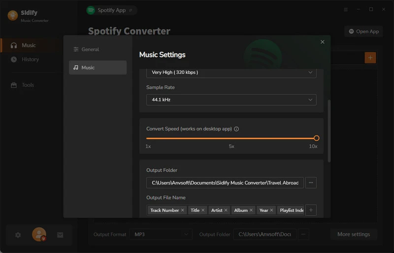 choose mp3 output format