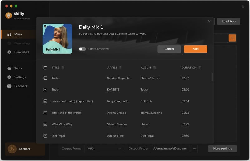 add spotify music to converter