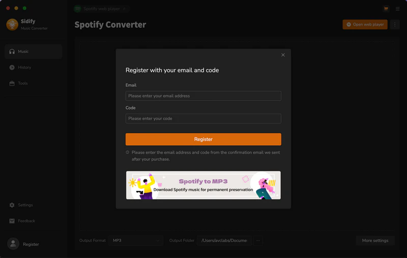 Register Sidify Music Converter for Mac
