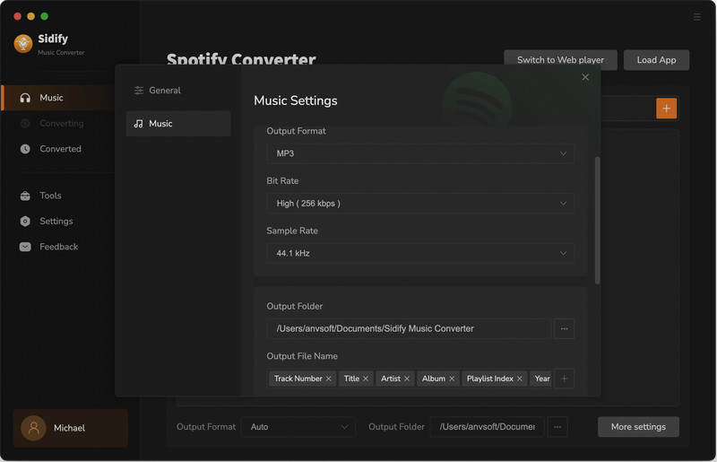 imposta le impostazioni di uscita della musica di Spotify