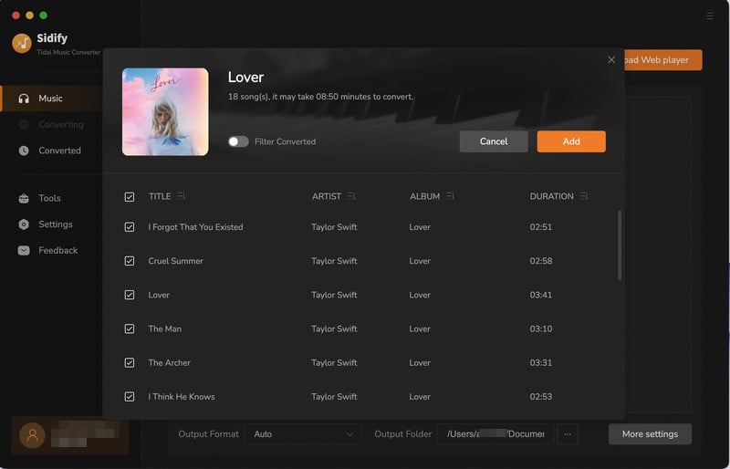 add tidal playlist to sidify