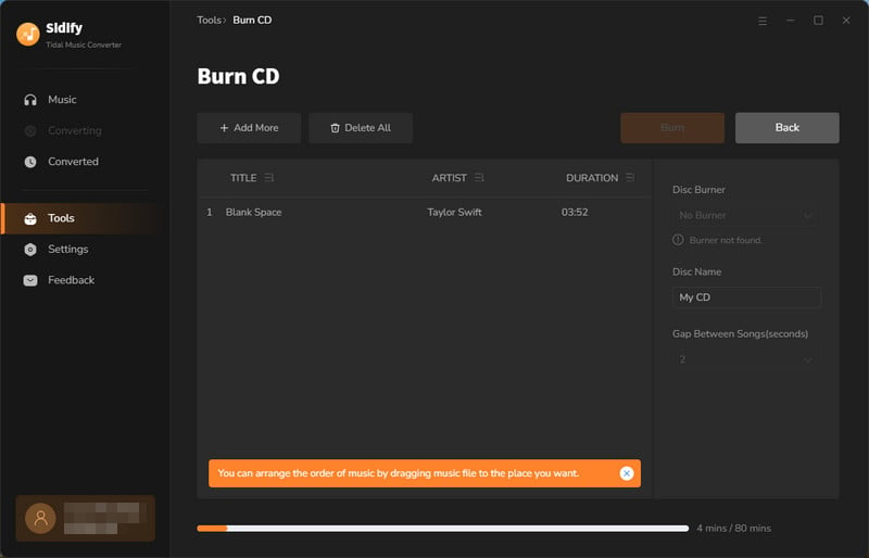 burn tidal music to cd