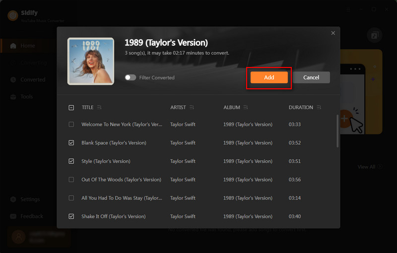 add youtube music to conversion panel