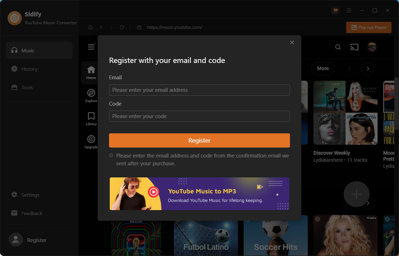 Register Sidify YouTube Music Converter