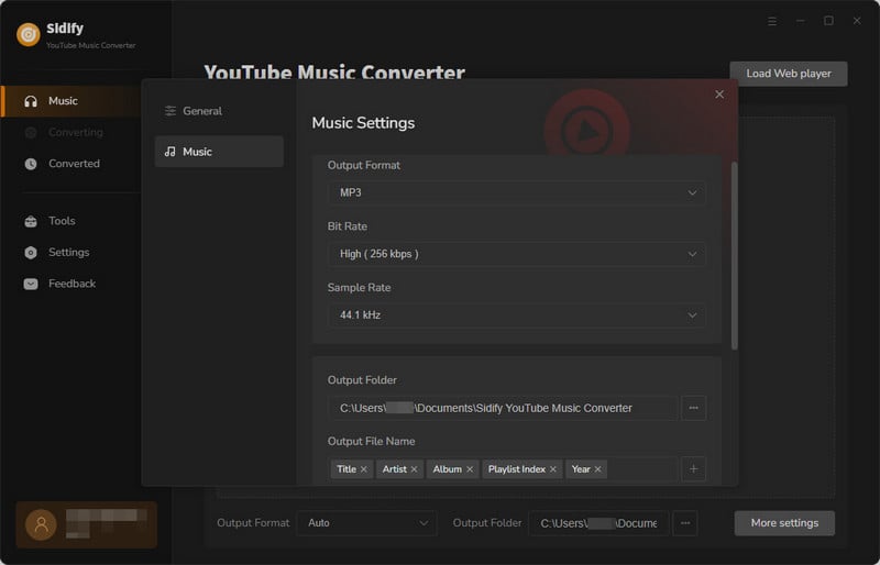 Customize youtube music output settings