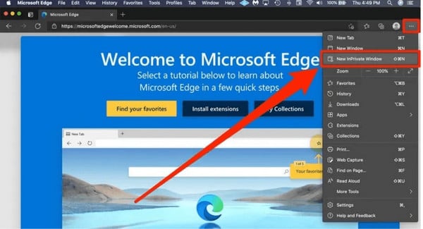 open private window in edge