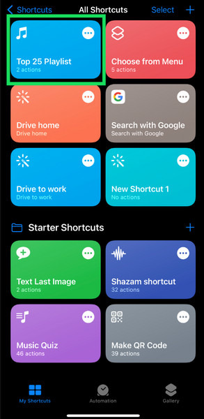 add top 25 playlists to shortcut