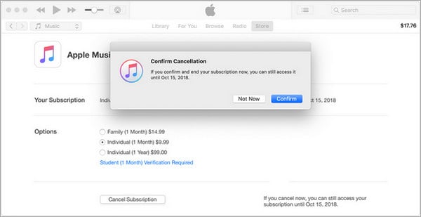 Cancel Apple Music subscription on Windows PC