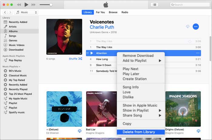 Delete a song from iTunes library