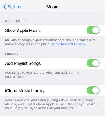 Enable iCloud Music Library on iPhone