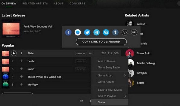 Copy Spotify music URL