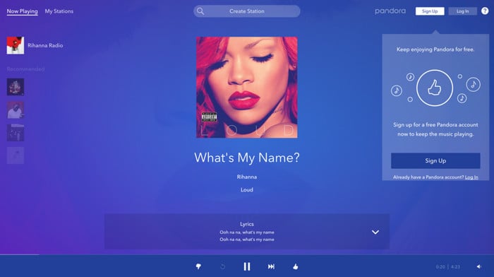 pandora user interface