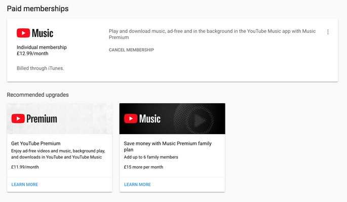 YouTube Music prices