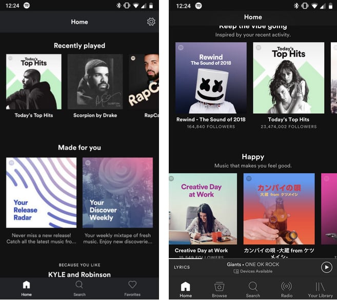 spotify lite vs. spotify: interfaccia principale