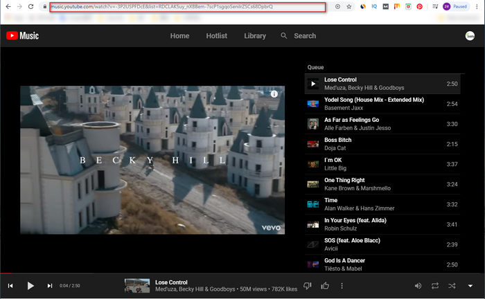 Copy YouTube Music URL