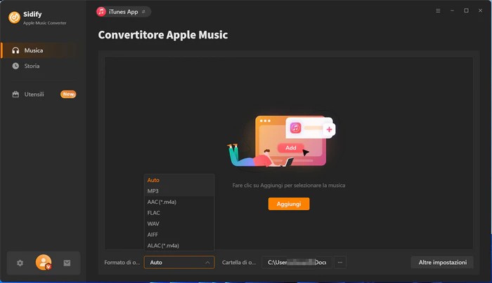 Interfaccia principale di Sidify Apple Music Converter per Windows