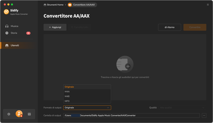 converte audiolibri file formato