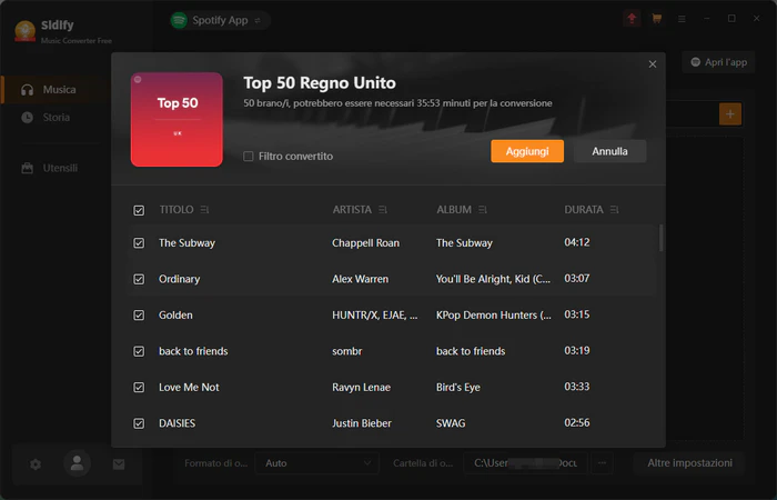 Aggiungi un brano o una playlist di Spotify