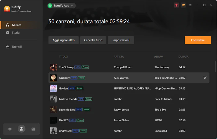 Conversione della musica di Spotify