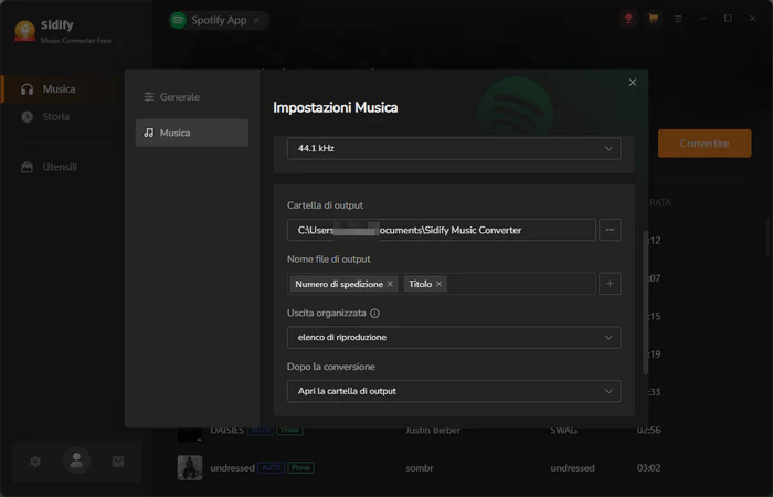 Personalizza le impostazioni di output