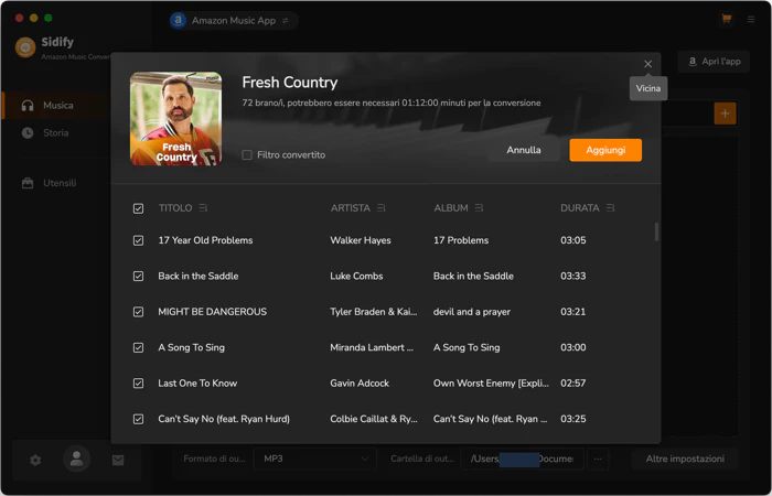 aggiungi musica amazon per sidify