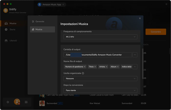 personalizzare le impostazioni di output