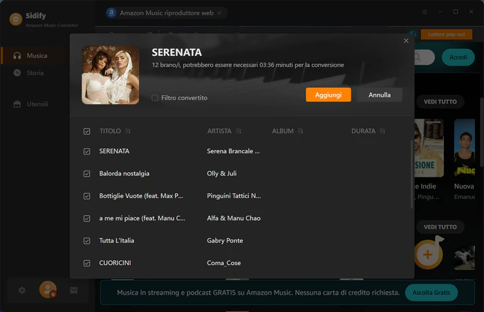 aggiungi musica amazon per sidify