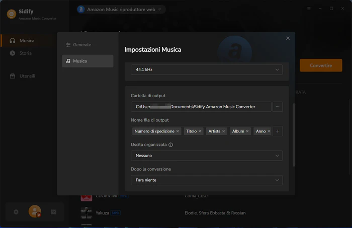 personalizzare le impostazioni di output