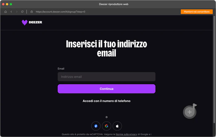 accedi con account Deezer