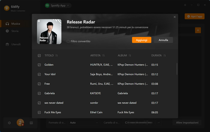 aggiungi canzoni di Spotify a Sidify