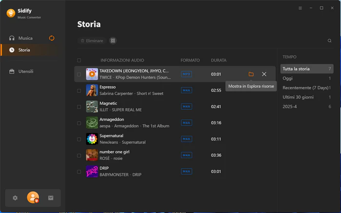 individua i file MP3 convertiti