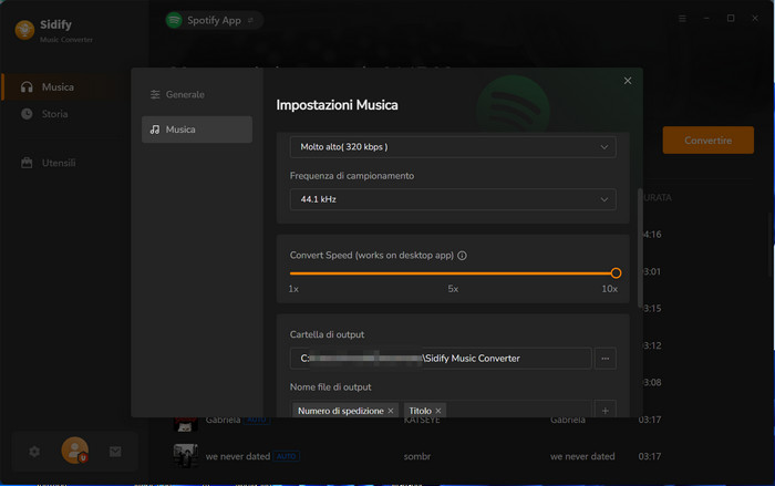 scegli il formato di output MP3