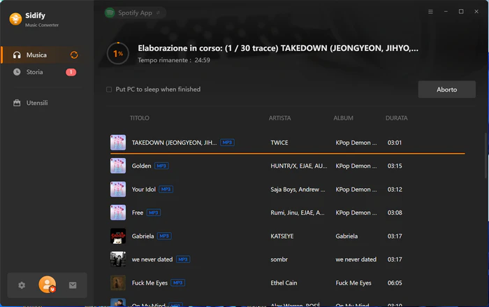 Inizia a convertire la musica di Spotify