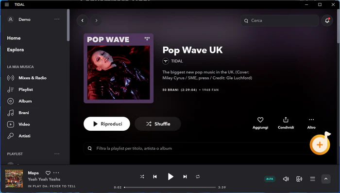 Aggiungi Tidal music